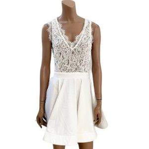 Luxxel White Lace V-Neck Skater Mini Dress
